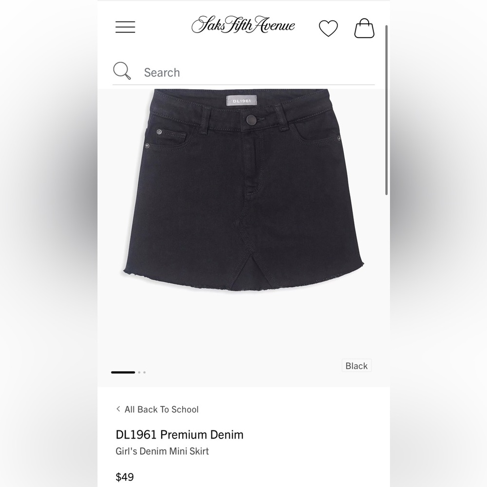 Girls 12 DL 1961 Jenny Mini Skirt. Cutoff Black Denim